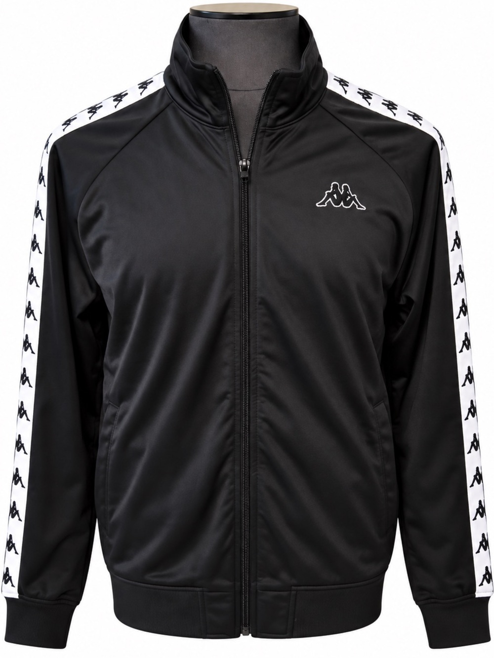 Kappa Black Track Jacket with White Logo Tape